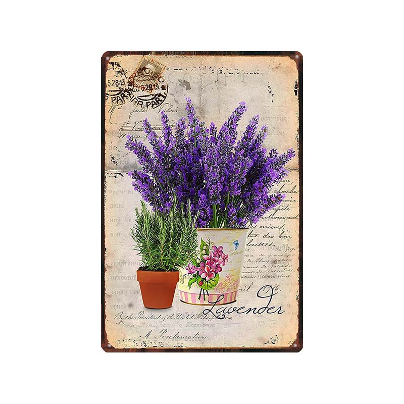 Garden Lavender Metal Plate Purple Flower Farmhouse Tin Signs Plaque Wall Art Home Garden Vintage Decor