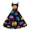 Women's Halloween Printed Off Shoulder Punk Vintage Dress Sleeveless Spaghetti Strap A-Line Midi Dress with Floral and Spider Web Pattern
