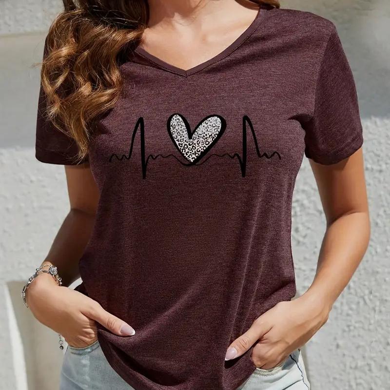 

Мода Любовь Живопись Блузки Футболки с коротким рукавом V-образный вырез Повседневные 8XL красный