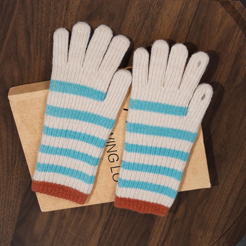 Women's Fingerless Imitation Cashmere Gloves - Girlish Heart Design, Striped, Extended Wrist, Warm & Versatile for Autumn/Winter Travel