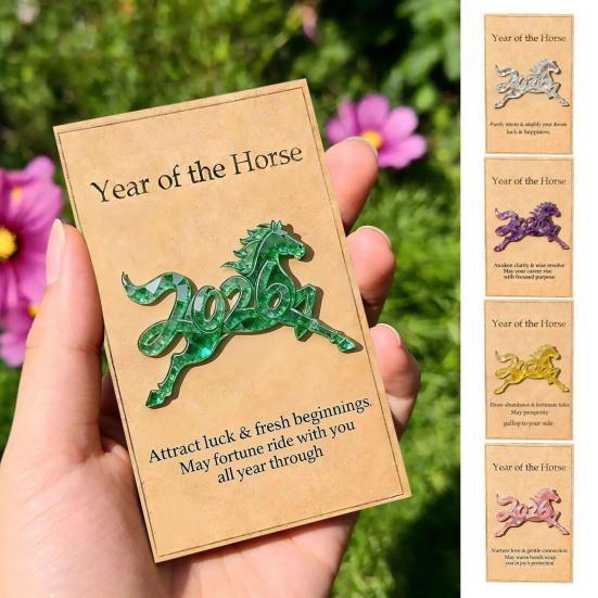2026 Häst Framgång Fickkramkort Nyårshälsning med Uppmuntringsmeddelande Litet Vikbart Kort för Presentplånbok Inspirerande Festlig Gåva för