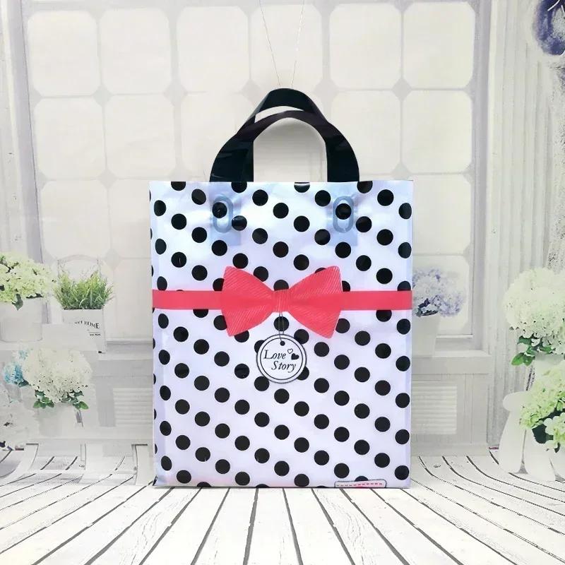 Vertical Plate Handle Plastic Bag Thick Large Size Clothing Store Packing Gift Storage Portable Package Cartoon Bags 50pcs
