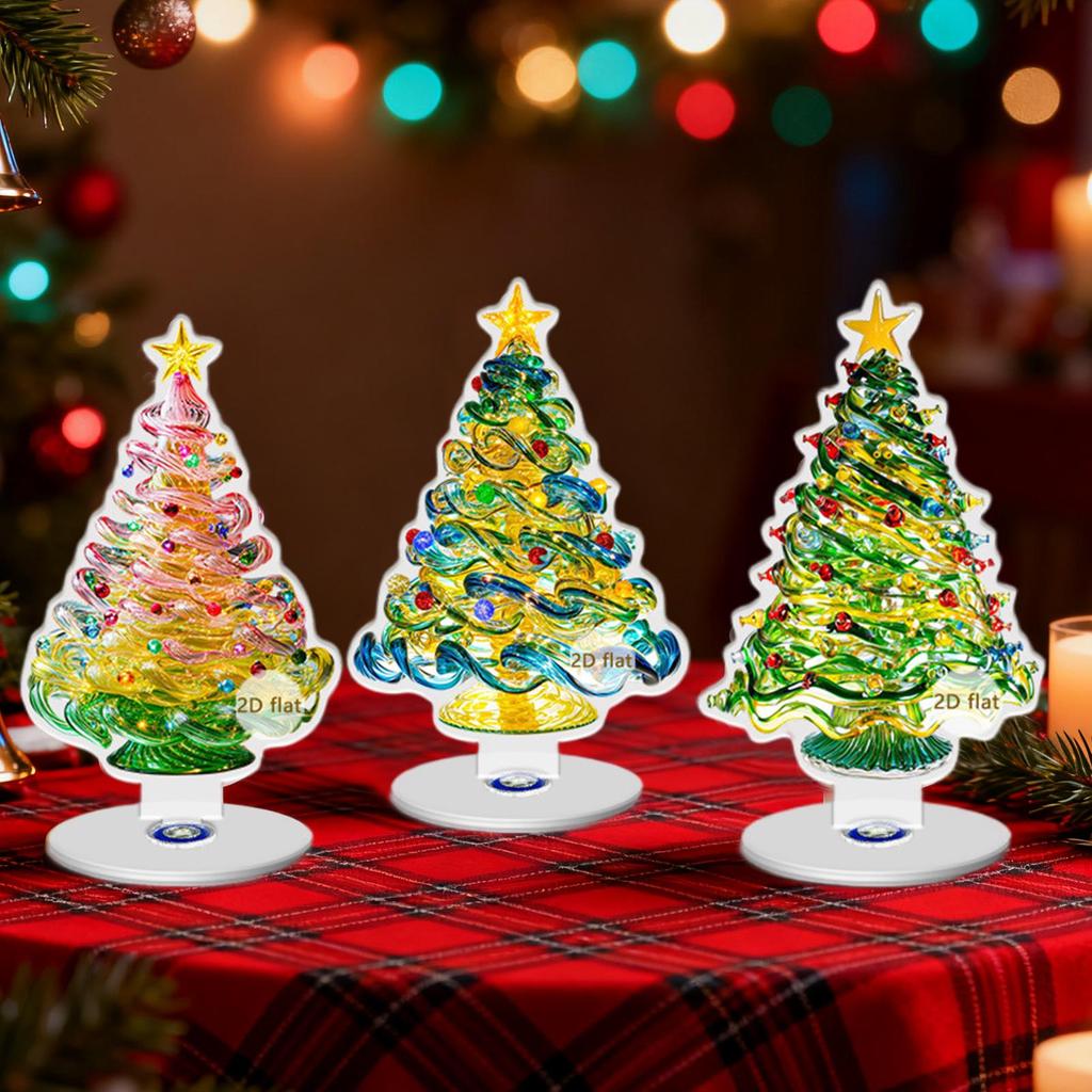 Tabletop Christmas Tree Figurines 2D Acrylic 3 Pieces Collectible Sculpture Christmas Tree Desk Ornament For Party Tabletop