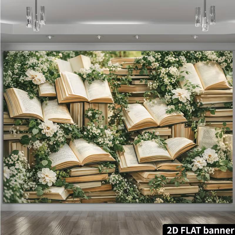 2D Enchanted Open Book and Flower Photo Booth Background
