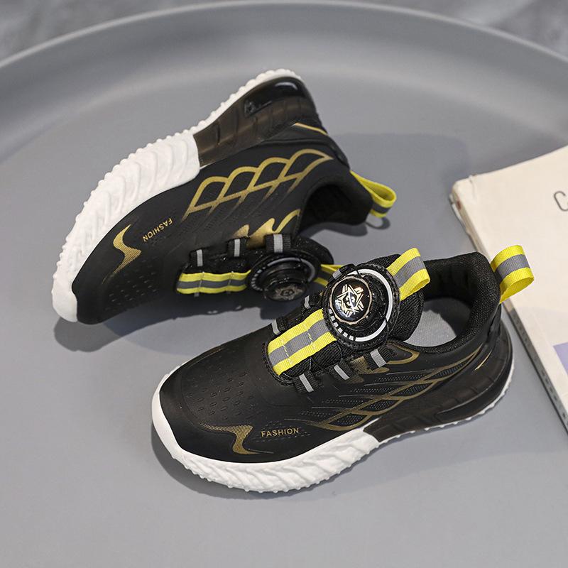 2025 students boys sports shoes autumn new leather waterproof lightweight shock absorption rotating buckle primary school shoes