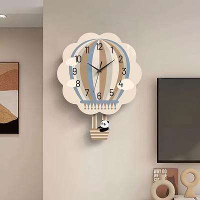 New Net Red Hot Air Balloon Panda Cartoon Cross-border Digital Wall Clock Simple Personality Light Luxury Creative Decoration Wall Clock Personality
