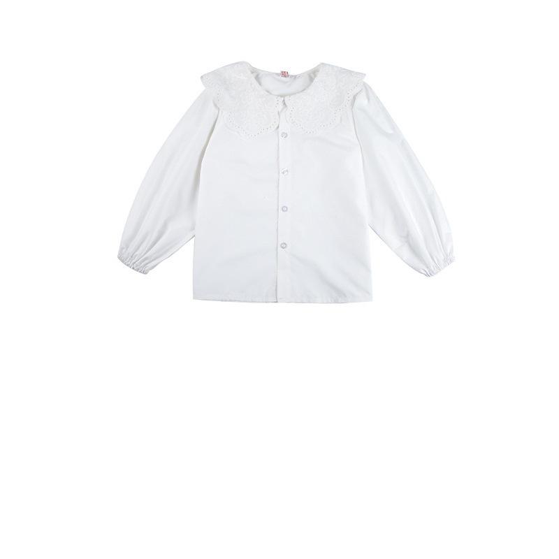 Spring/Summer 2025 College Style Long-Sleeve White Doll Collar Shirt for Girls