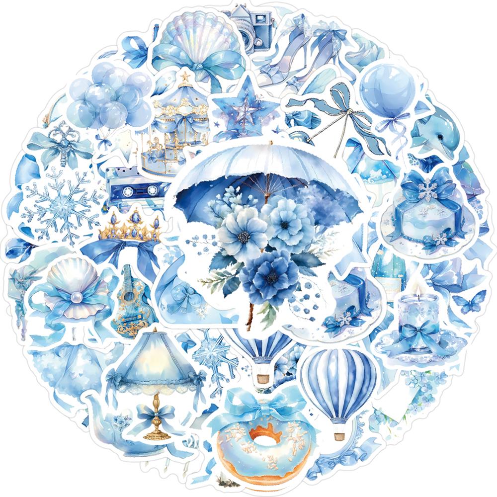 10/30/60pcs Blue Cute Cartoon Coquette Aesthetic Stickers INS Style Decals Kid Girl DIY Scrapbook Laptop Guitar Sticker Toy Gift
