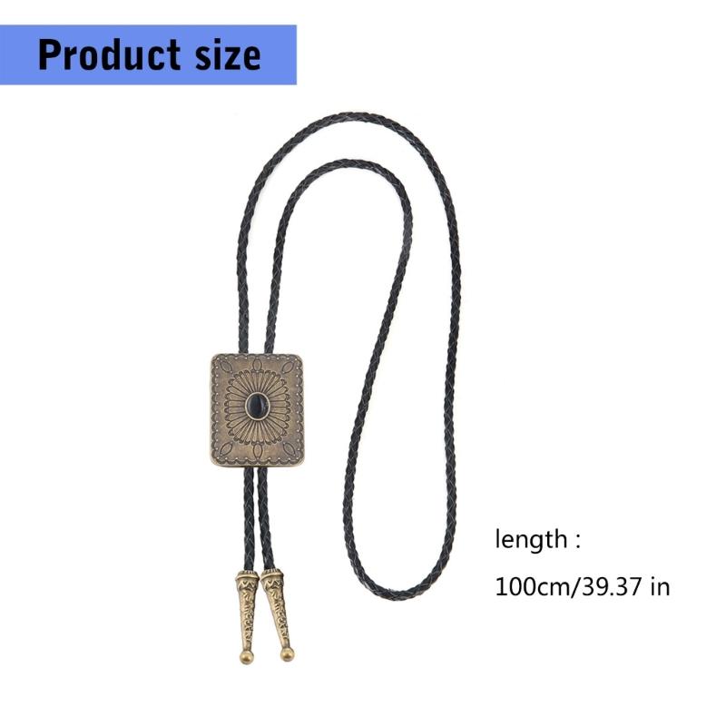 Punk Style Bolo Tie with Emblem Charm Necktie Necklace Costume Accessory