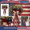 Patriotic Heart Shaped Wreath with Artificial Roses and Star Pattern Ribbon Rustic Home Wall Hanging Decoration for Seasonal Indoor Outdoor Use