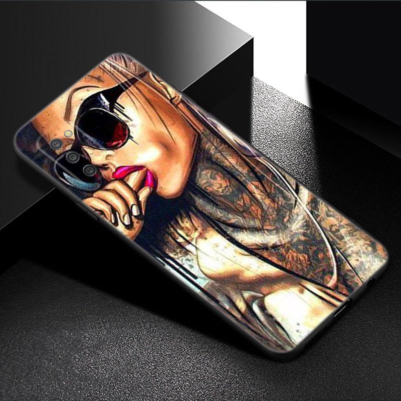 Husă de telefon sexy cu mânecă tatuată pentru fete pentru Samsung Galaxy A01 A03 Core A04 E A02 A05 A10 A20 A21 A30 A50 S A6 A8 Plus A7 Husă neagră