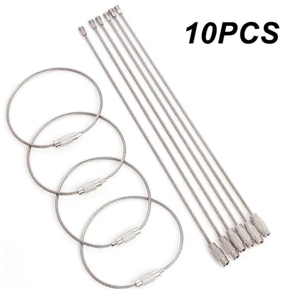 10 Pcs Stainless Steel Keychain Rope Sturdy with Screw Lock Steel Wire Keychain Durable Simple Wire Lock