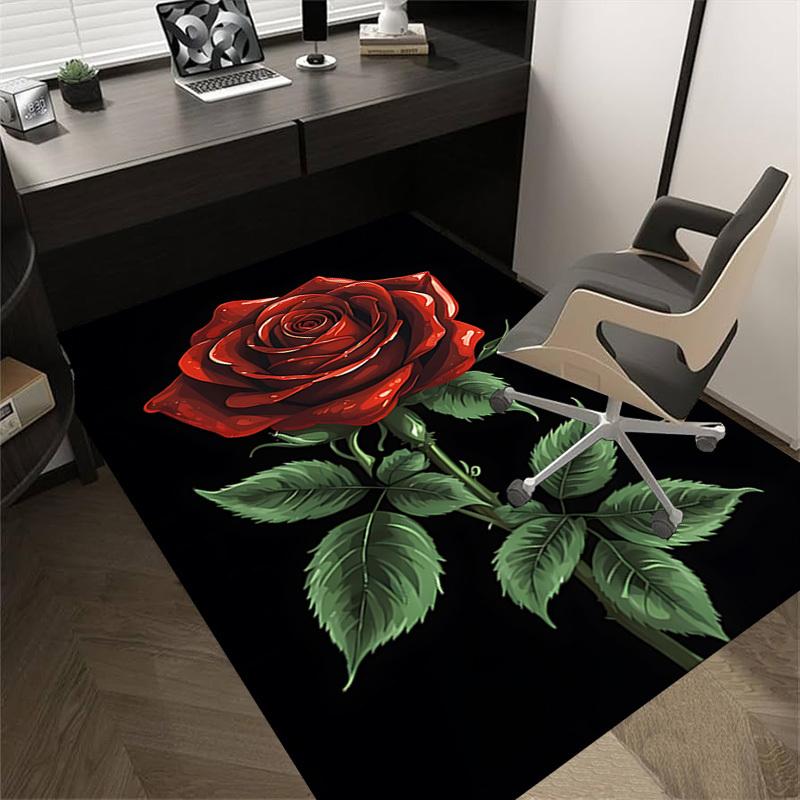 1pc Rose Bloom Themed Rug for Home Decor, Non-slip Office Carpet, Chair mat, Outdoor Mat, Christmas and Halloween gifts-0731136
