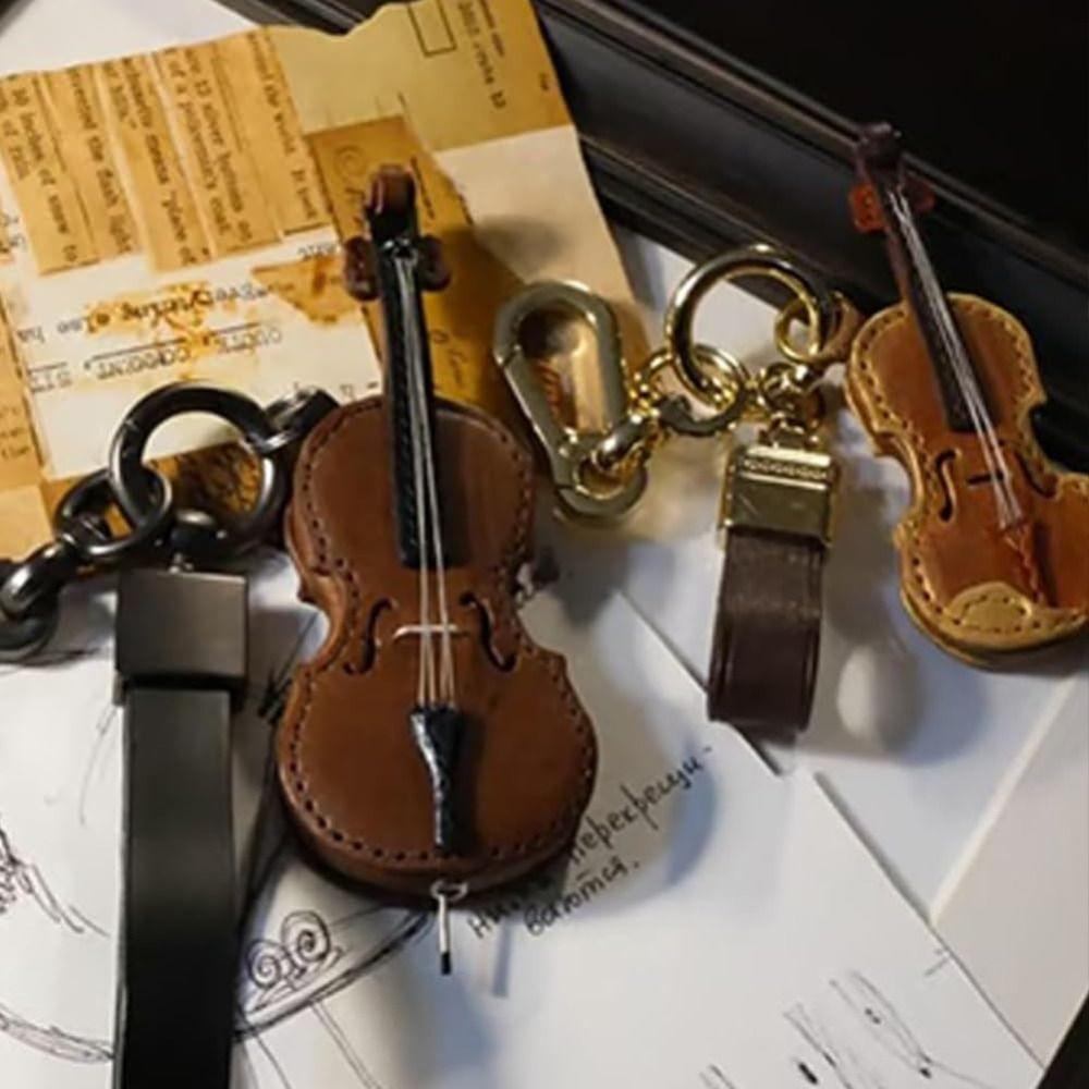 PU Leather Musical Instrument Keychain Creative Bag Pendant Mini Vintage Violin & Cello Keychain