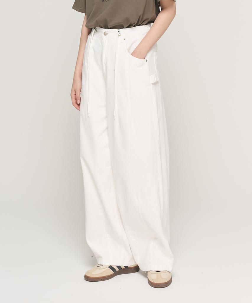 CARGOBROS FOR WOMAN Balloon String Wide Cotton Pants (White)