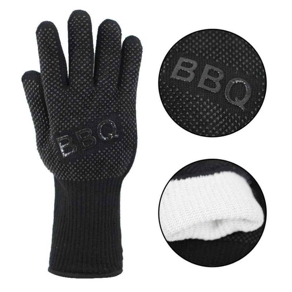 Hitzebeständige und hitzebeständige Grillhandschuhe mit fünf Fingern, wärmeisolierend, mikrowellengeeignet, mit Silikonbeschichtung.