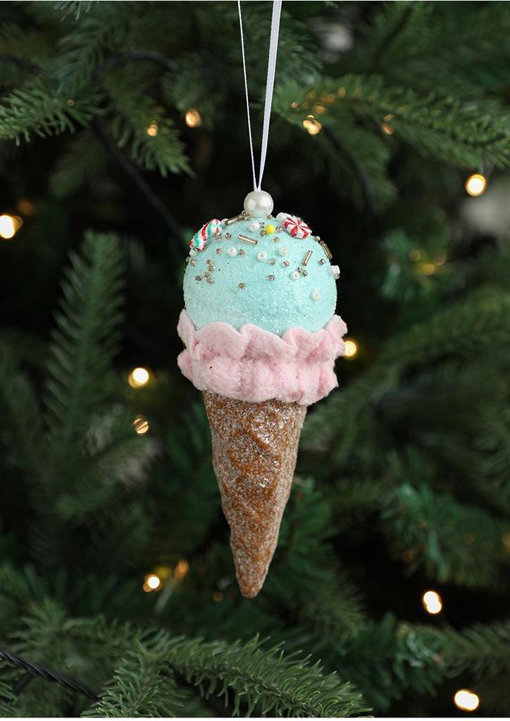 Christmas Ice Cream Cone Snowman Ornament – Cute Pink Decoration for Trees & Venues