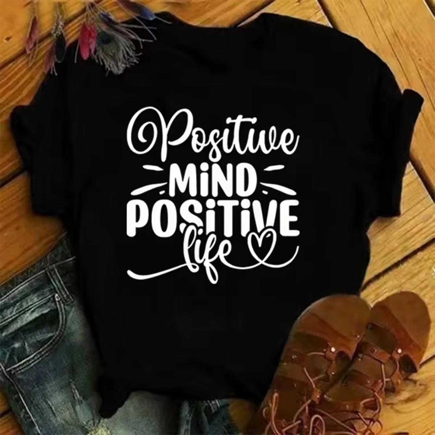 Positive Mind Positive Life Women Clothing Tee Shirt Homme New in Top short sleeve Round Neck Printing Pullover T-Shirt 33364 S чёрный