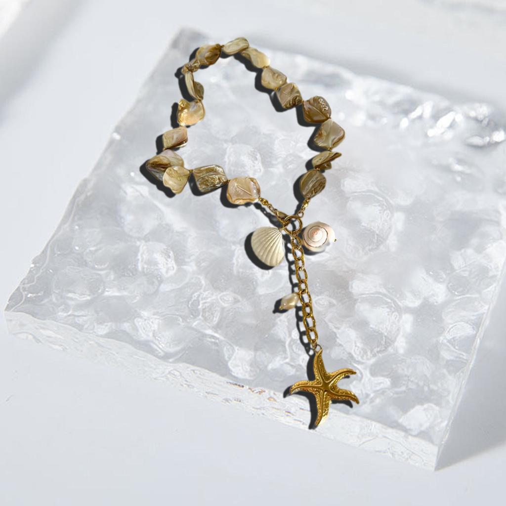 Shell Starfish Necklace Statement Necklace Starfish Pendant Necklace Exaggerated Neck Jewelry for Summer Beach Wear