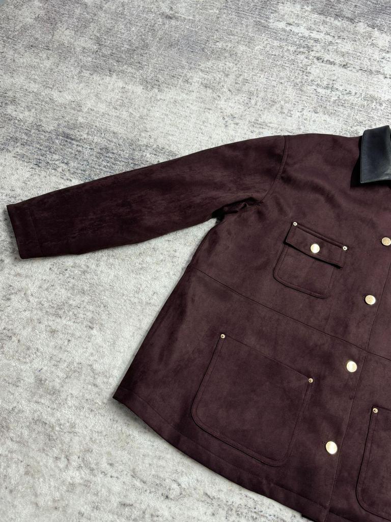 2024 Women's Retro Suede Velvet Lapel Jacket - Wine Red