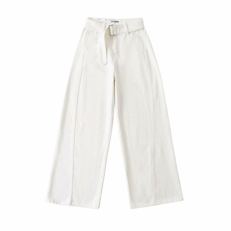 

American Retro Sexy Wide Leg Denim Women s Belt Smooth Straight-Leg Trousers Loose-Fitting Mopping Pants 2025 Spring and Autumn White L