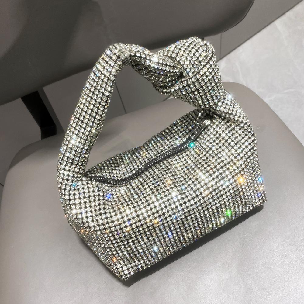 Women'S Bag Rhinestone Dinner Bag Big Diamond Knotted Hand Bag Fashion Full Diamond Armpit Bag Women'S Bag Small Bag