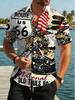 Printed Design - Not Textured] 2026 Summer New Arrival Men's Plus Size Shirt, Men's Casual Short Sleeve Beach Shirt, Route 66 Vintage Poster with