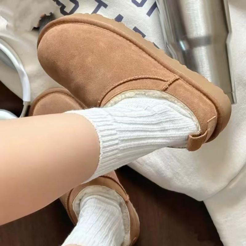 Womens Mini Snow Boots Low Cut Fur-Lined Leather Winter Warm Casual Flat Boot Short Shaft