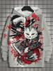 Japanese Samurai Cat Print Hoodies For Men Fashion Oversized Y2k Pullover Autumn and Winter Casual Sweatshirts Funny Street Tops
