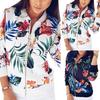 Plus Size Flower Leaves Print Sports Women Long Sleeve Baseball Jacket Zip Coat
