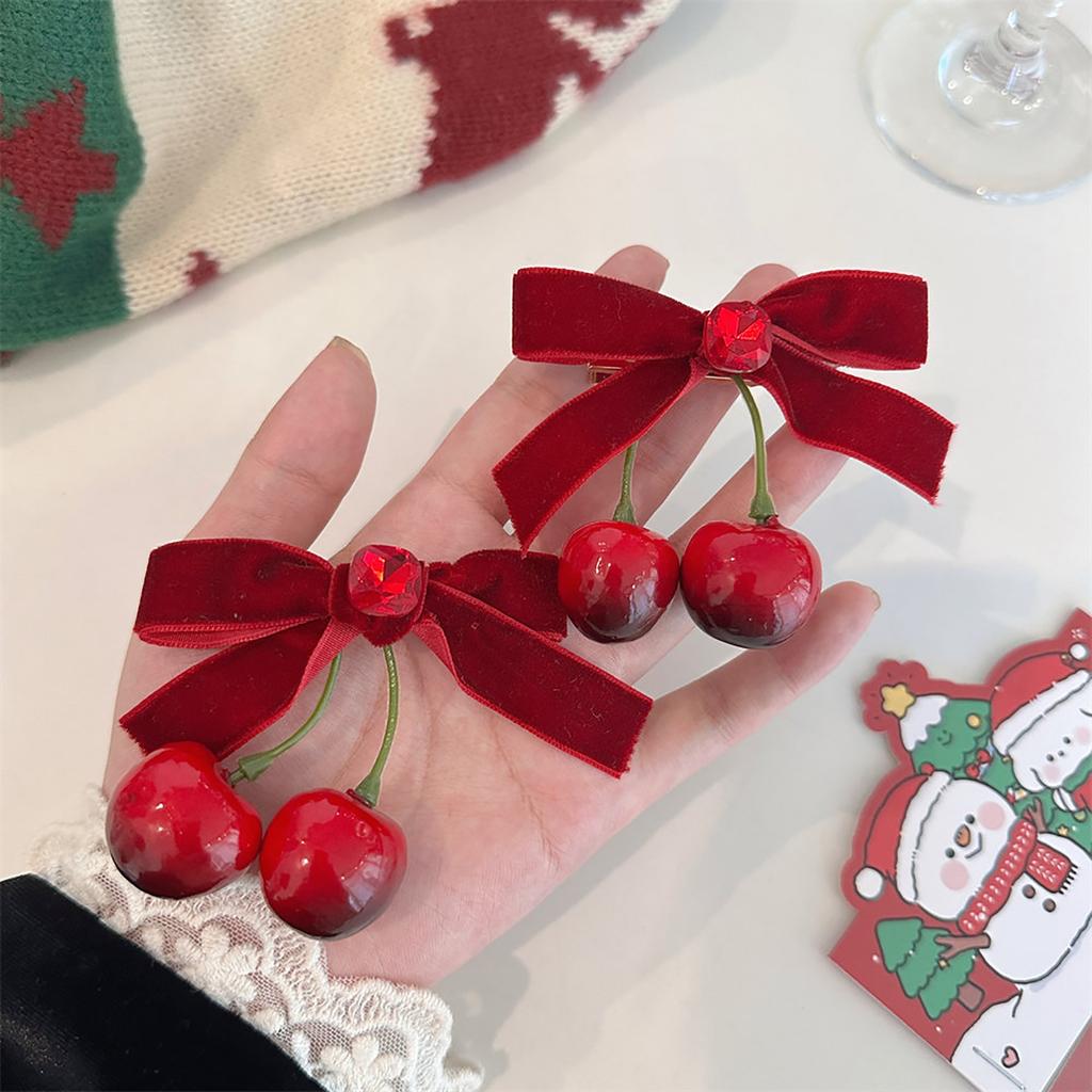 1pc/2pcs Bowknot Shape Hairpin with Small Cherry Harajuku Bowknot Hair Clip for Bangs Hair Ponytail Hairpins for Teen