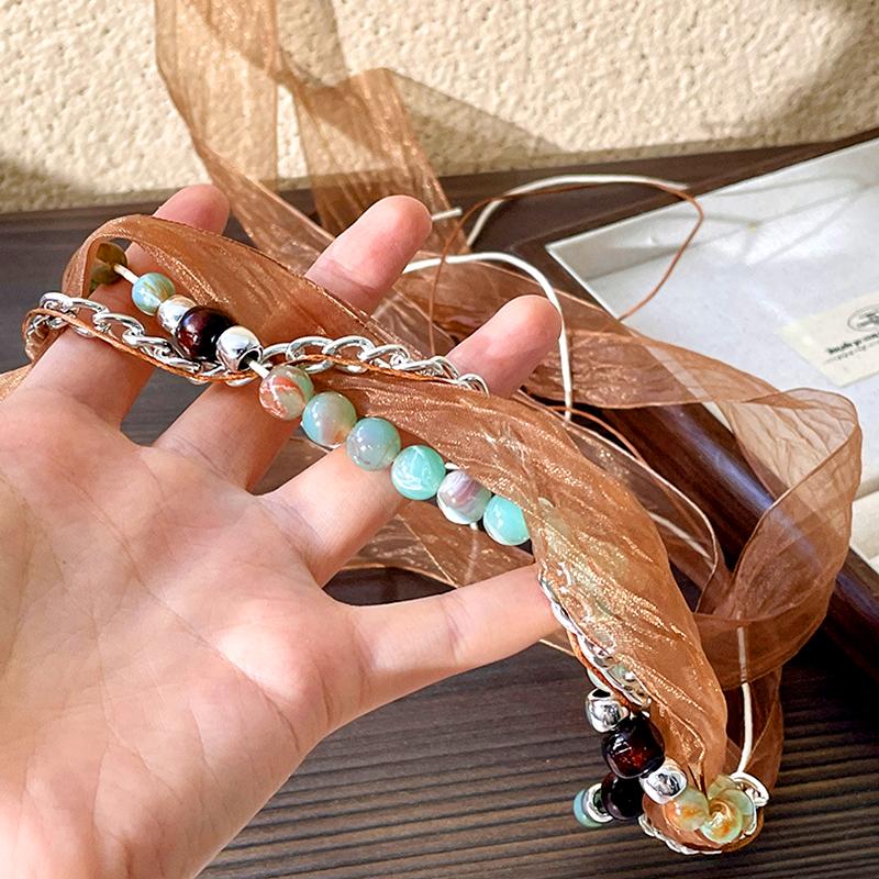 1 Pc Waist Chain Bohemia Hat Rope Retro Style Silk Rbbon Ethnic Style Headwear Compilation And Distribution Beaded Headband