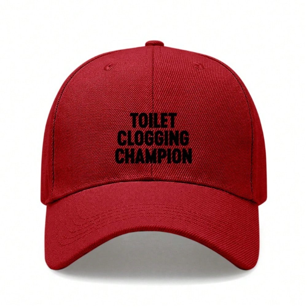 [Funny Baseball Cap] Toilet Clogging Champion Letter Print Polyester Adjustable Breathable Casual Outdoor Sports Dad Hat For Men Women