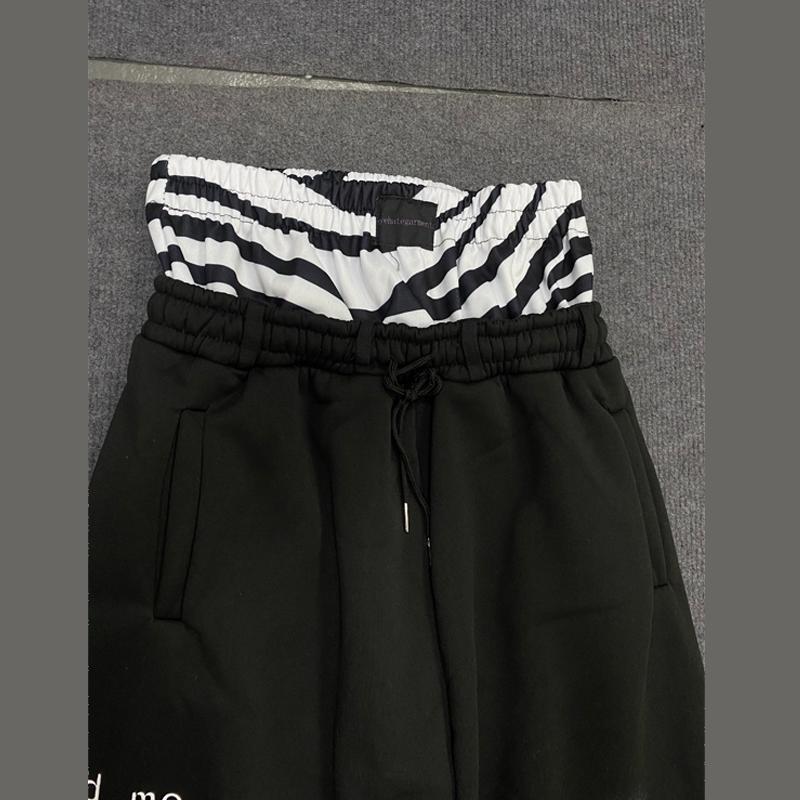 Drawstring fake two piece letter print loose hip-hop sports casual straight leg black wide leg pants for men and women