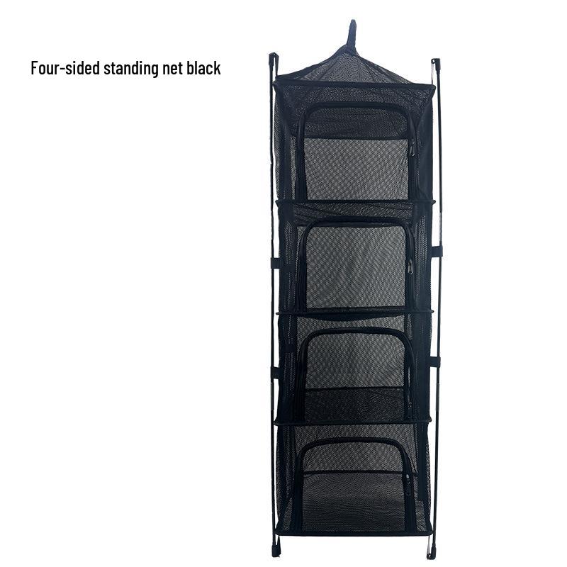 Four-Layer Outdoor Folding Drying Rack for Cutlery, Fruits, and Vegetables with Mosquito-Proof Netting