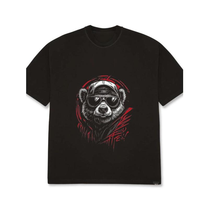 

Черная футболка с графическим принтом медведя в солнцезащитных очках и шляпе, уличная одежда, повседневная одежда для мужчин XXXXL чёрный