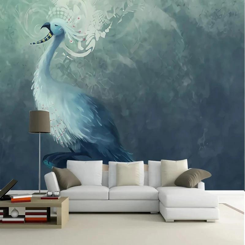 3D  Mural Creative Abstract Blue Peacock Wallpaper Living Room Restaurant Bedroom Backdrop Decor Art 3D Fresco
