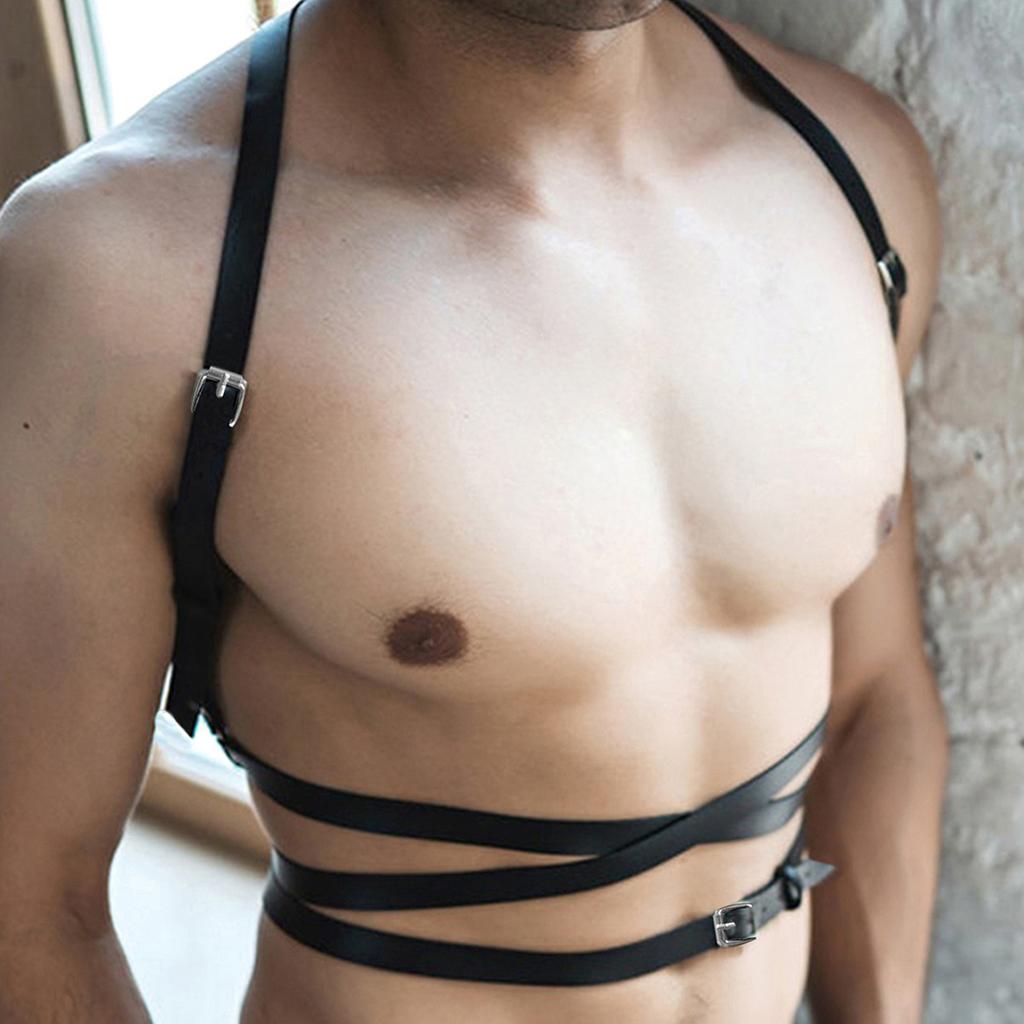 Men's Black Faux Leather Body Chest Harness Adjustable Strap - Fashion Clubwear Accessory, Rave Outfit for Parties