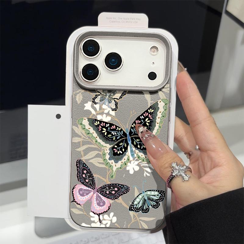 For iPhone 18 Pro Max Case Colorful Butterfly Leather Texture Silicone Cover For iPhone 17 16 15 14 13 Pro Max 16E 17E