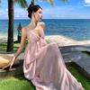 Pink French Backless Camisole Dress - Elegant Beach-Ready Evening Gown for Women