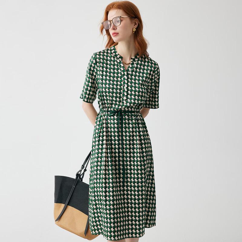 

PALUOPO Women s V-Neck Houndstooth Silk Midi Dress XL