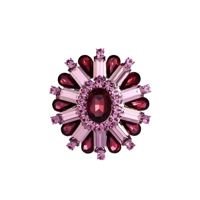 Crystal Flower Brooch High-End Women'S Retro Elegant Oval Brooch Pin Suit Coat Accessories