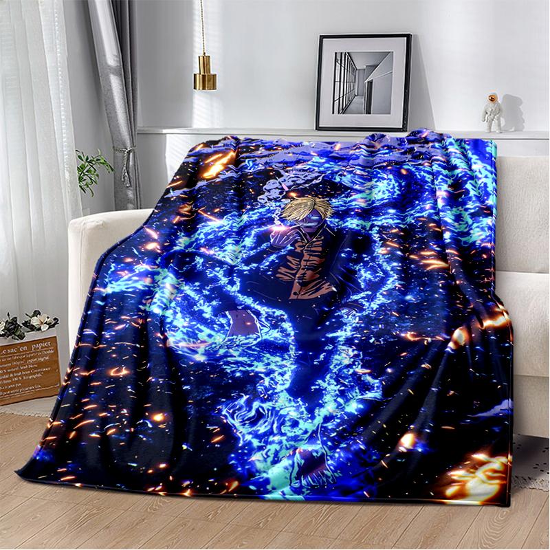 3D One P-Piece Cartoon Anime Flannel Blanket Soft Warm Throw Blanket for Bedroom Living Room Bed Camping Picnic Office Kids Gift