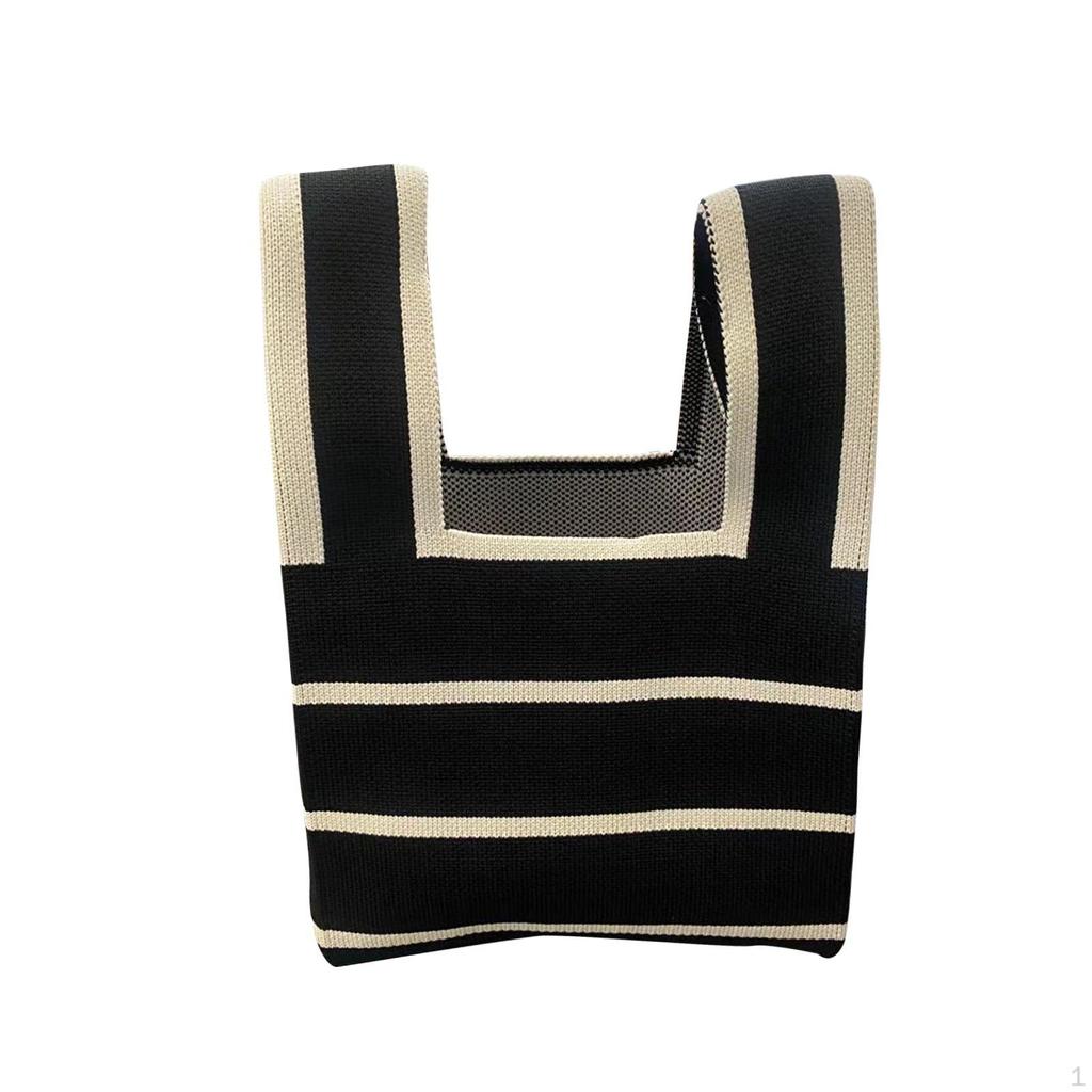Striped Contrast Bag Knitted 20cm X 35cm Versatile Portable Stylish Polyester Travel Party Tote