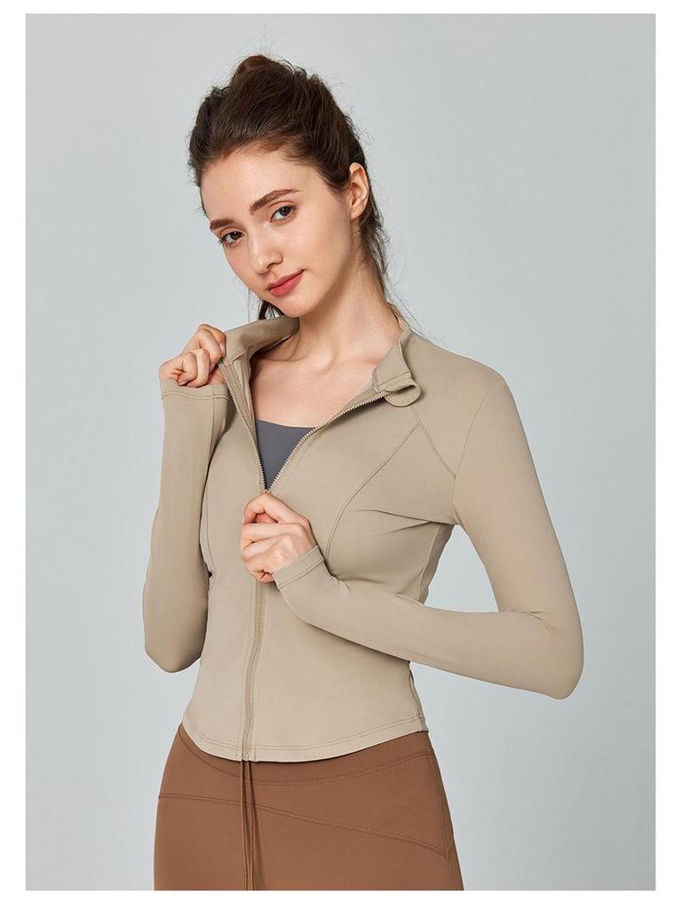 European & American Slim Fit Yoga Wear: Women's Long-Sleeve Zipper Cardigan for Autumn & Winter Running and Fitness.