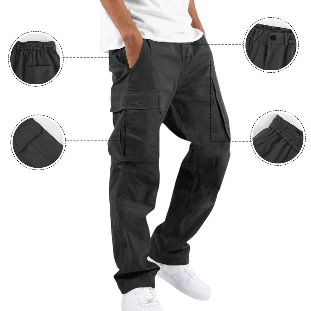 Men's Color Cargo Pants with Elastic Waist Button Closure and 6 Pockets for Work and Casual Wear