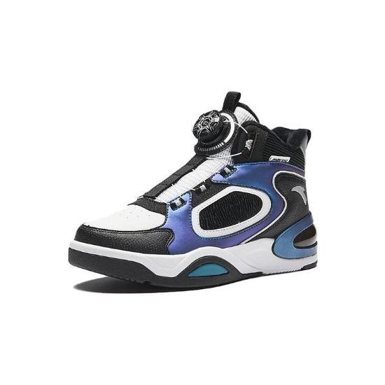 Anta Kids Warm Fleece Shock Absorbing Wear Resistant Low Top Basketball Shoes Kids Sneaker Black White Blue 312346928-2