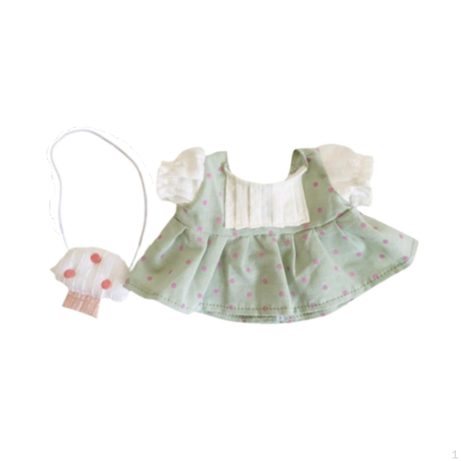 

1 Set Doll Clothes for 20cm Dolls Cartoon Stuffed Animals Clothing Dress with Bag зелений