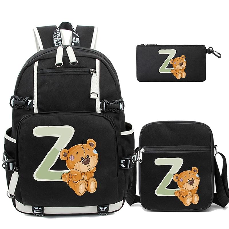3Pcs/set Cute Little Bear 26 English Letters Bookbag Back To School Backpack Child Gift with Pencil Case Shoulder Bag Backpack