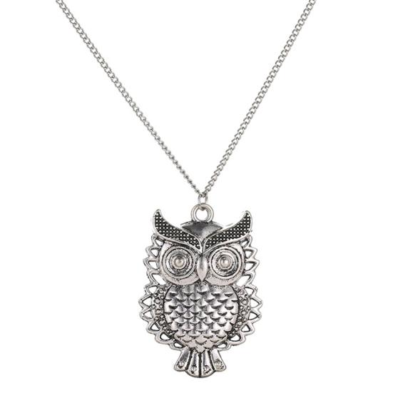 Women Vintage Cute Hollow Owl Animal Pendant Long Necklace Sweater Chain Jewelry